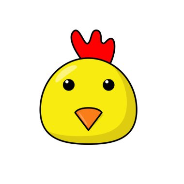 Cute and simple chicken face cartoon illustration isolated on white background	