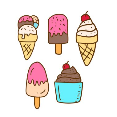 Ice cream vectors collection draw in cute hand drawn style isolated on white background	