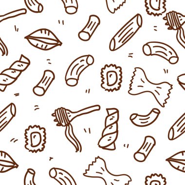 Pasta seamless pattern draw in doodle style with brown color suitable for background	