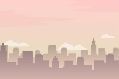 Vector of city skyline view in the morning with pink color suitable for background or illustration. Beautiful urban landscape vector
