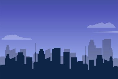 City skyline vector with buildings silhouette and dark blue sky suitable for background or illustration	