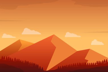 Mountain landscape scene at sunset time vector with orange color suitable for illustration or background