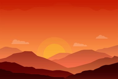 Beautiful sunset at mountain scene vector with orange color suitable for background or illustration	
