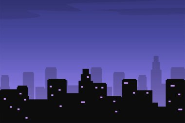 Night city skyline vector with buildings silhouette and dark sky suitable for illustration or background	