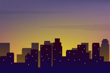Sunset at city vector with buildings silhouette suitable for background or illustration