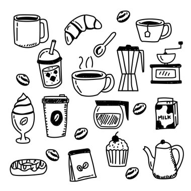 Set of coffee vector illustration draw in doodle style isolated on white background	