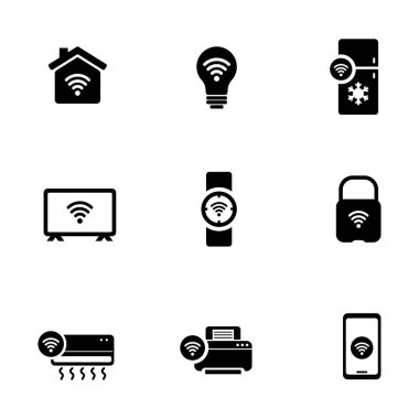 Set of smart device icon in black design such as smart watch, smart lamp and more	