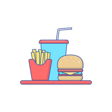 Burger, french fries and soda vector illustration with colorful design isolated on white background	