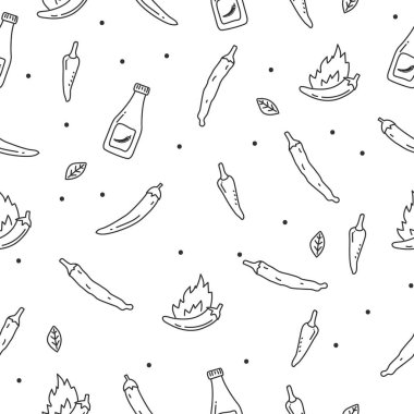 Chili doodle seamless pattern in black and white design suitable for background	