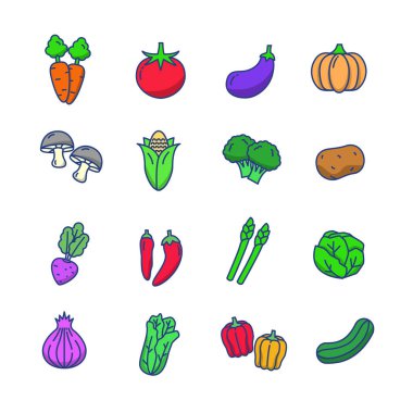 Vegetables vector collection with colorful design isolated on white background. Vegetable icons	
