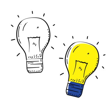 Light bulb vector draw in doodle sketch design with black and colorful choice isolated on white background suitable for idea or thinking illustration