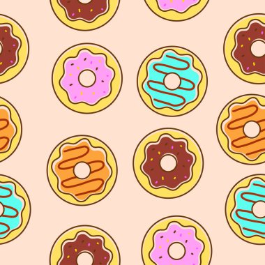 Cute doughnut seamless pattern in colorful style suitable for food background or illustration	