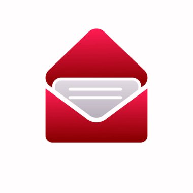 Open mail icon in red and grey color isolated on white background	