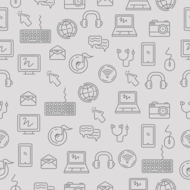 Vector of devices seamless pattern in doodle style with grey color suitable for background	