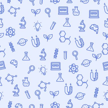 Vector of science seamless pattern in cute doodle style with blue color suitable for background	