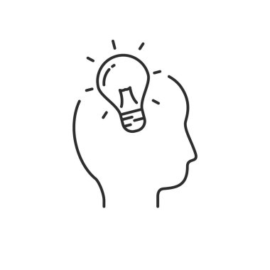 Human head with bulb vector illustration in simple line design suitable for idea icon
