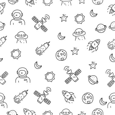 Space seamless doodle pattern in cute hand drawn style suitable for background