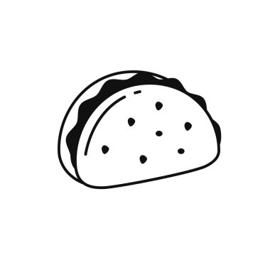 Taco vector illustration in simple black and white design. Taco icon isolated on white background	