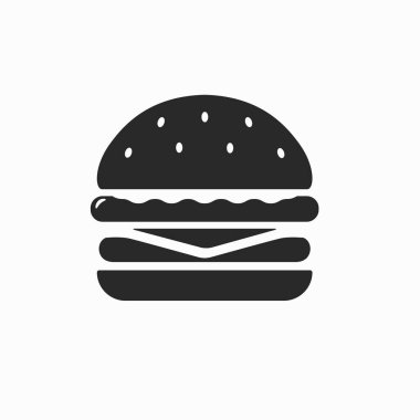 Burger icon in simple black design isolated on white background	