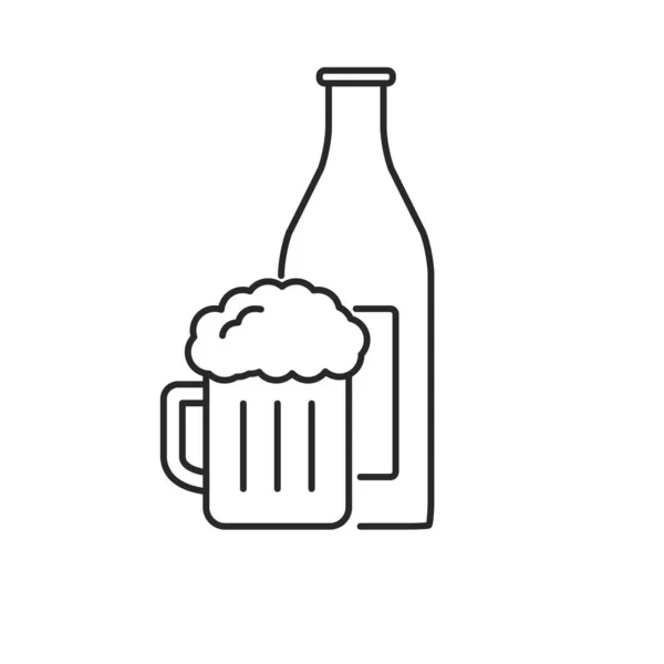Beyaz arka planda izole edilmiş basit çizgi tasarımı ile bira ve şişe vektör illüstrasyonu