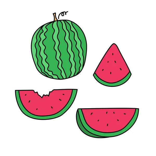 Set Watermelon Vector Illustration Colorful Doodle Style Isolated White Background — Stockvektor
