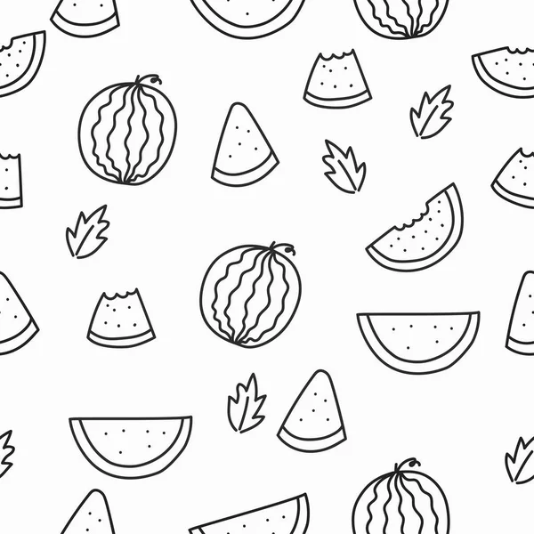 Watermelon Seamless Pattern Cute Doodle Style Suitable Background — Vetor de Stock