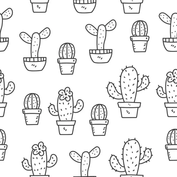 Patrón Garabato Cactus Sin Costuras Estilo Dibujado Mano Lindo Patrón — Vector de stock