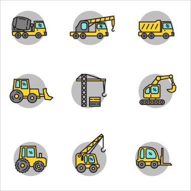 Set of heavy equipment icons in linear color style. Heavy equipment vector illustration isolated on white background