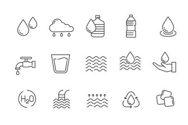 Set of water icons in linear style isolated on white background
