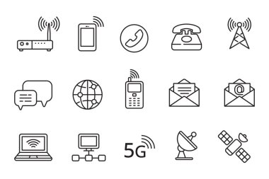 Set of telecommunication icons in linear style isolated on white background