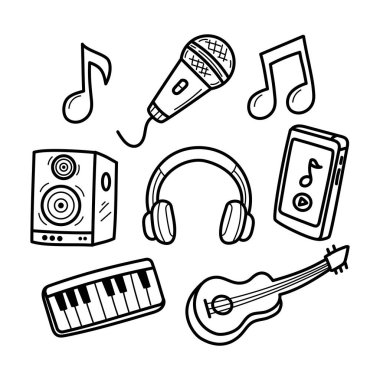 Set of music doodle with cute design isolated on white background