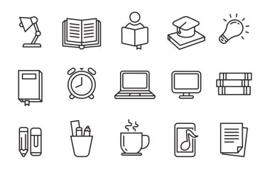 Set of study icons in linear style isolated on white background