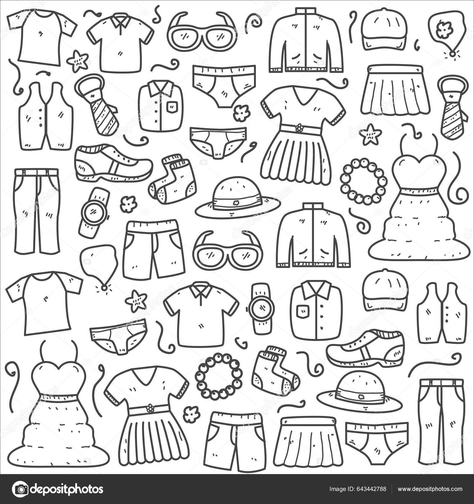 Set Clothes Accessories Doodle Vector Illustration Cute Hand Drawn