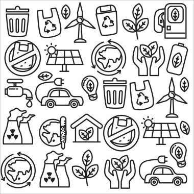 Set of ecology doodle elements with cute design - Ecology doodle background