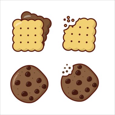 Cute choco chips and biscuits vector illustration isolated on white background. Cookies clip art