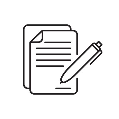 Sözleşme simgesi beyaz arkaplanda izole edilmiş basit satır biçimi