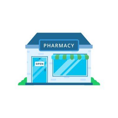 Beyaz zemin üzerinde izole edilmiş basit tasarım içinde eczane oluşturma vektör illüstrasyonu