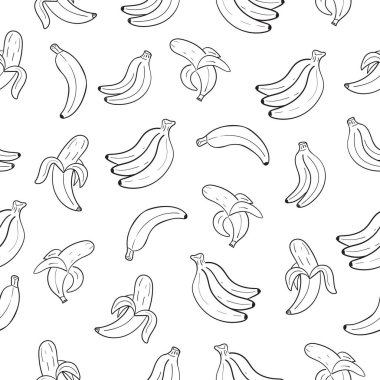 Arka plan veya kumaş için uygun siyah ve beyaz renkli kusursuz muz karalama deseni