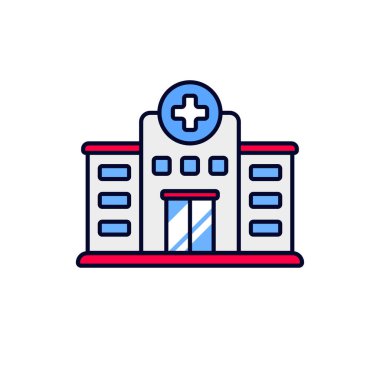 Beyaz arkaplanda renkli tasarımı olan hastane binası simgesi