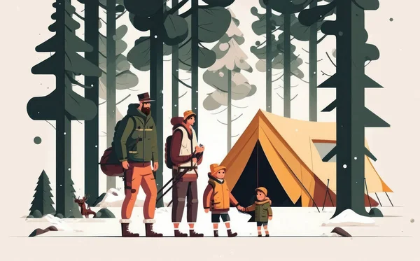 Families who spend time traveling together. Illustration.