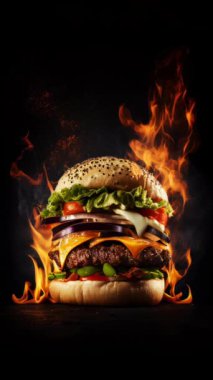 Sıcak ve taze lezzetli ızgara hamburger. Hareket