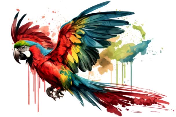 Desenho Colorido Colorido Água Macaw Bird Background Movimento — Vídeo de Stock