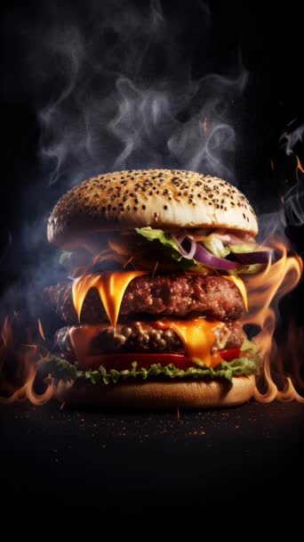 Hamburger Panggang Yang Enak Dan Segar Gerak — Stok Video