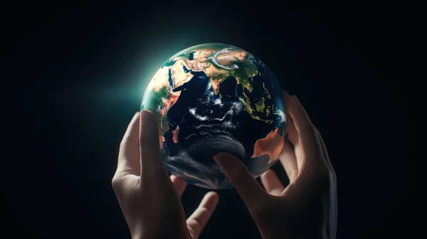 Hand holding the Earth planet. Earth day concept .