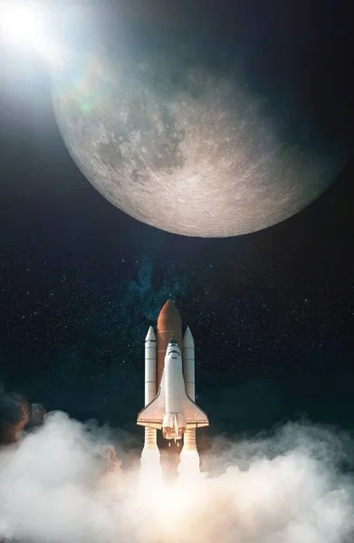 Space Shuttle Takes Moon Elements Image Furnished Nasa Royalty Free Stock Images