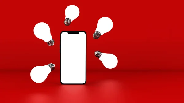 Smartphone Bulbs Red Background Illustration — Stockfoto