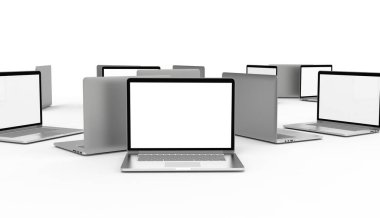 Modern laptop beyaz arka planda izole edildi. 3B Görüntü.