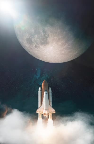 Space Shuttle Decolla Verso Luna Spaziale Elementi Questa Immagine Forniti — Video Stock