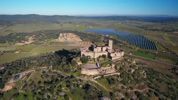 Antenne Antike Spanische Historische Burg Miraflores Der Stadt Alconchel Badajoz — Stockvideo