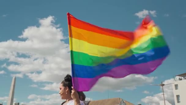 Desfile Orgullo Lgbt Apoyo Las Personas Orientación Tradicional Personas Alegres — Vídeos de Stock